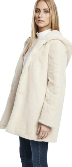 Urban Classics Hooded Teddy - Naisten välikausitakki, luonnonvalkoinen