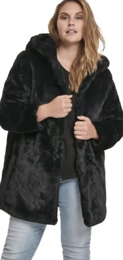 Urban Classics Hooded Teddy - Naisten välikausitakki, musta