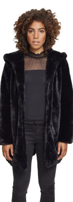 Urban Classics Hooded Teddy - Naisten välikausitakki, musta