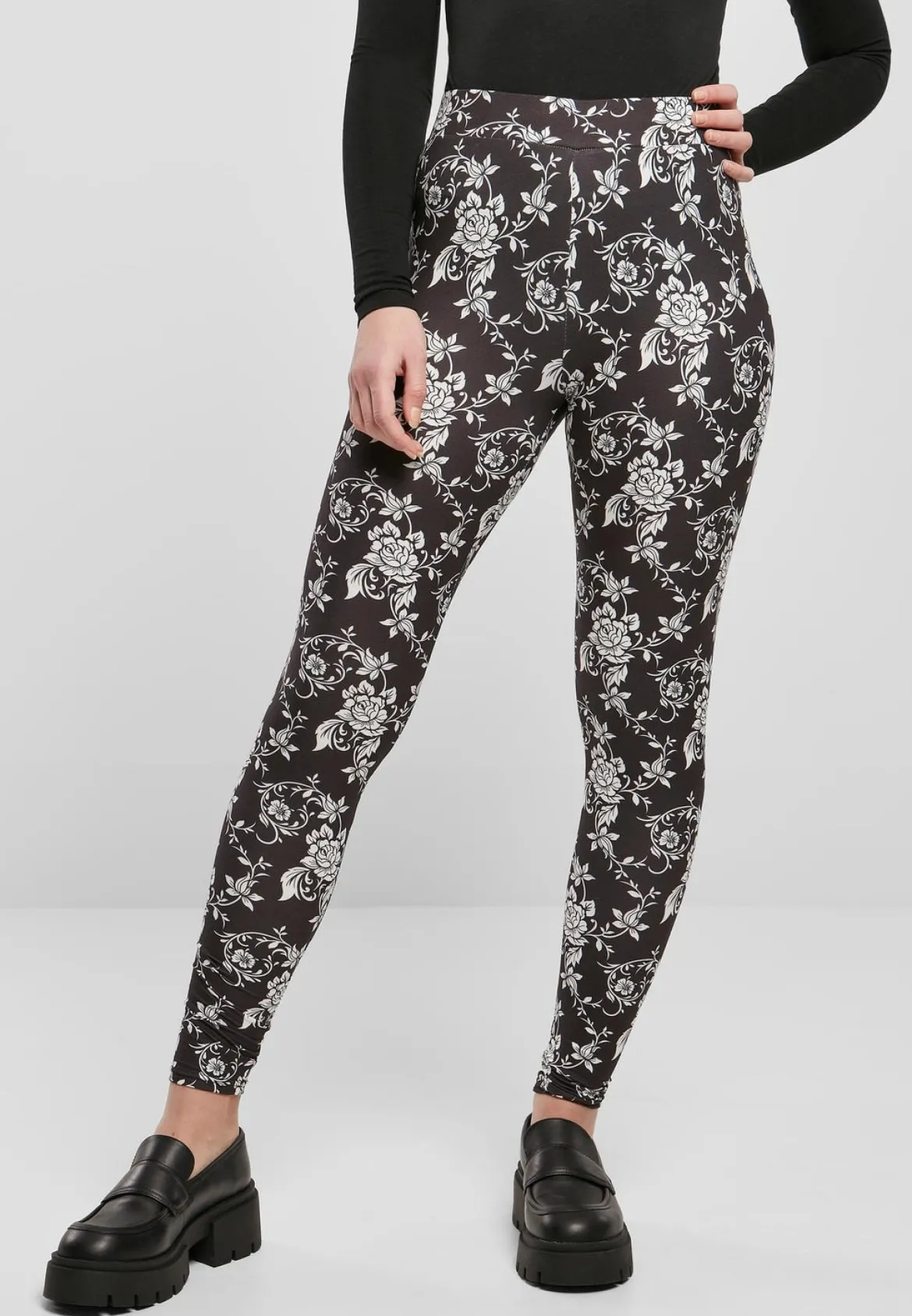 Urban Classics Ladies Soft AOP - Leggings, black rose