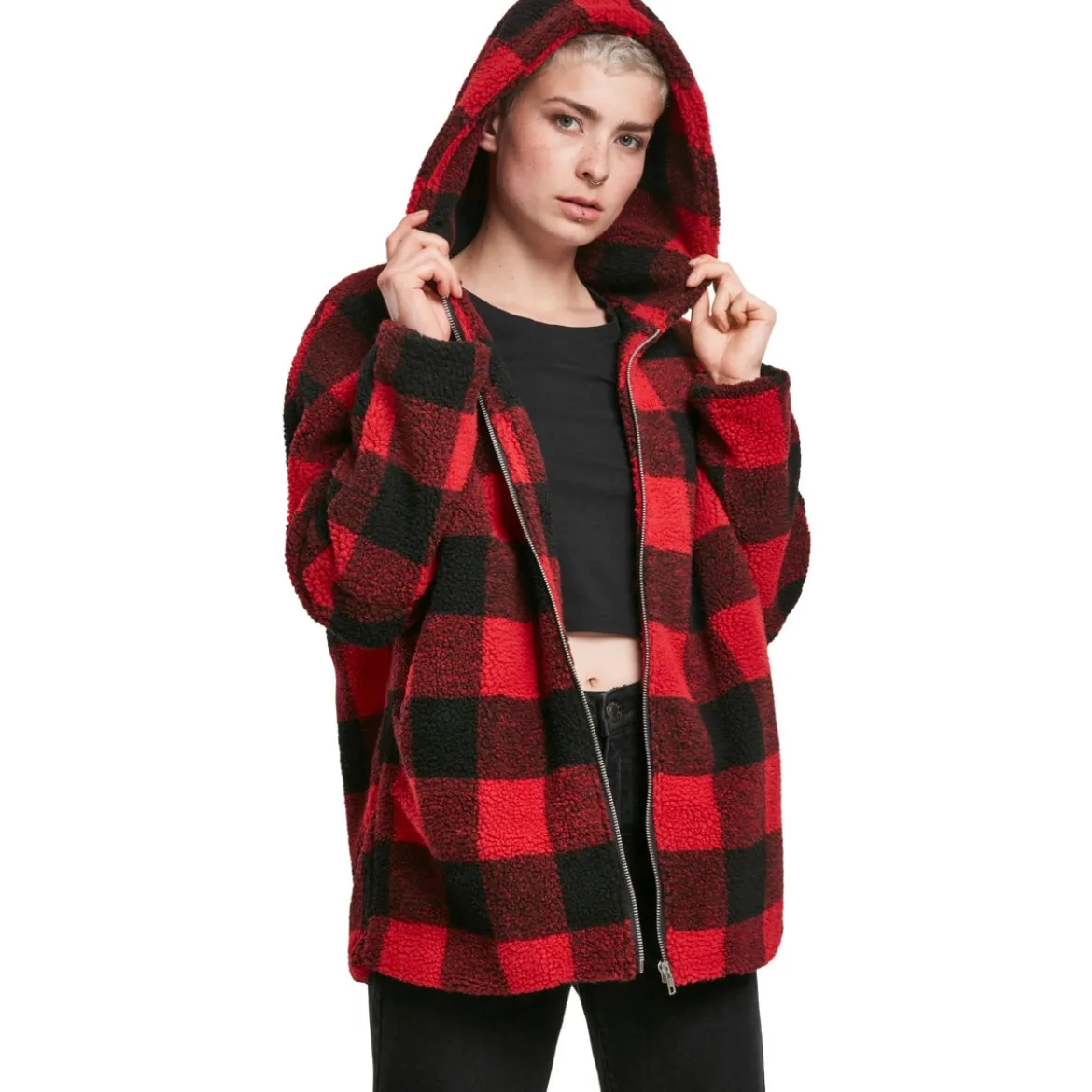 Urban Classics Oversize Check Sherpa - Välikausitakki