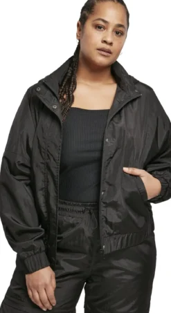 Urban Classics Oversized Shiny Crincle Nylon - Naisten takki, musta