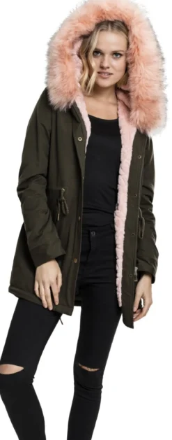Urban Classics Peached Teddy Lined Parka - Naisten talvitakki, olive