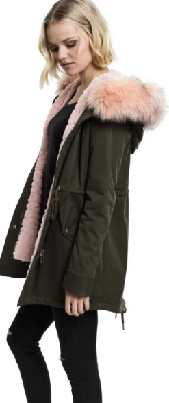 Urban Classics Peached Teddy Lined Parka - Naisten talvitakki, olive