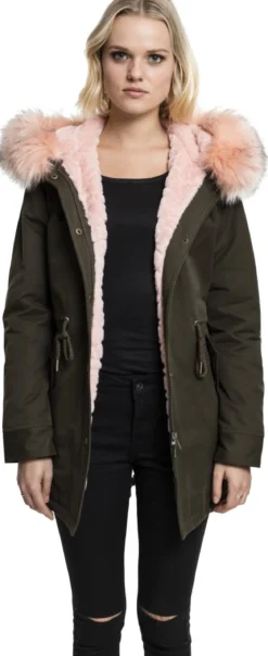 Urban Classics Peached Teddy Lined Parka - Naisten talvitakki, olive